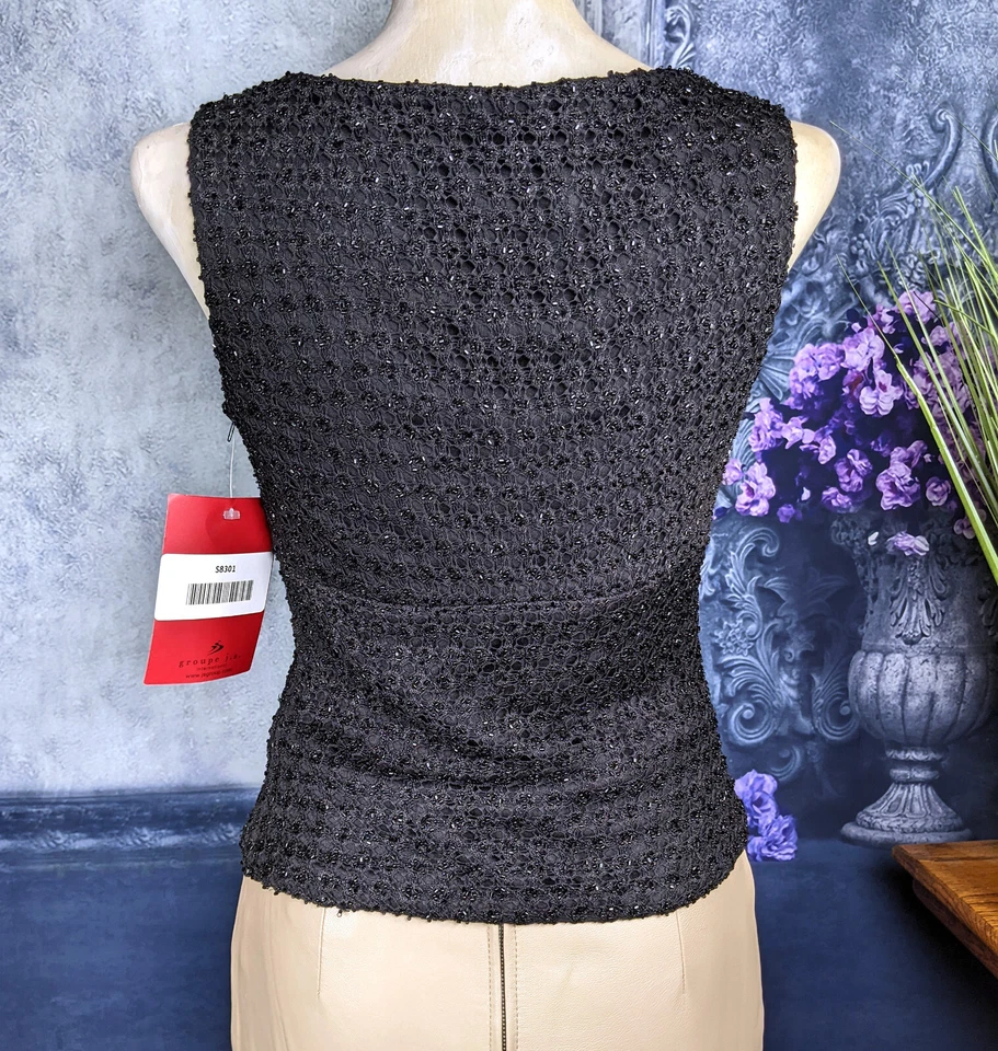 JS Collections Womens Black Beaded Crochet Cami Crop Top Tank Size 6 NWT - Image 4 of 4