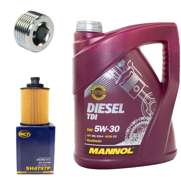 MotoröL Set 5W-30 5 Liter + ÖLfilter SH 4797 P + Schraube FüR Fiat Panda Lancia-image