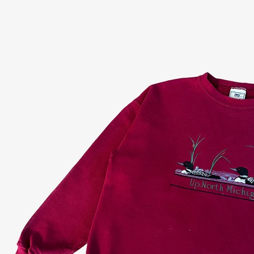 Vintage 90s Lee Heavyweight Up North Michigan USA Duck Embroidered Sweatshirt - Picture 4 of 7