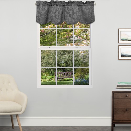 Flora Scrolling Leaf Jacquard Scalloped Window Curtain Valance 18"x52" - 第 5/18 張圖片