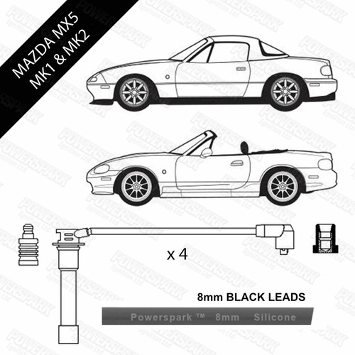 Mazda MX5 Mk1 and Mk2 Powerspark 8mm Double Silicone HT Leads in Black - Picture 2 of 7