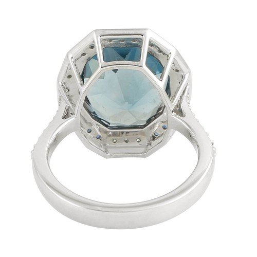Anillo de oro blanco de 18 quilates con topacio azul y zafiro estilo vintage ... - Imagen 3 de 6