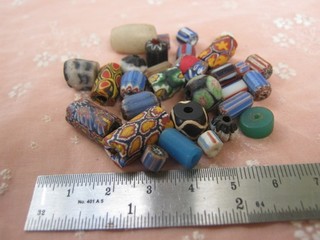 30 VINTAGE GLASS TRADE BEADS MIXED COLOURS AND SIZES