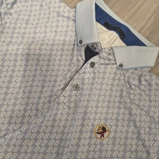 Greyson Seminole Golf Club Polo Shirt Blue Stripe Size Large Geometric