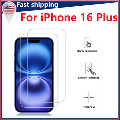 2PCS For Apple iPhone 16 Plus Tempered Glass Screen Protector Anti-Scratch Cover