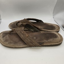 Flojos Men Size 10 Brown Leather Flip Flop Sandals