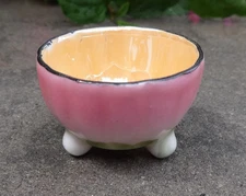 Dainty Pink and Green Footed Porcelain Open Salt Dip, Cellar, Dish!