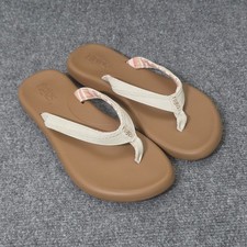 Flojos Flip Flops Women's Size 8 Floral Island Beach White Brown Sandals