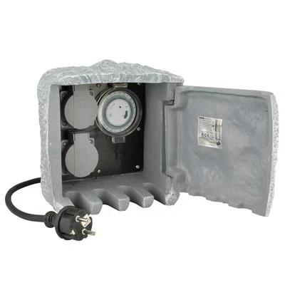 UNITEC Steckdosenverteiler in Steinoptik mit 2 Steckdosen und Zeitschaltuhr