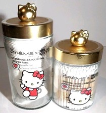 The Creme X Shop Hello Kitty Glass Jar Set Cotton Pads/Swabs Make-up Sealed New