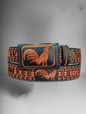 Cinto bordado vaquero piel Gallo Men’s Western Embroidered Rooster Leather Belt