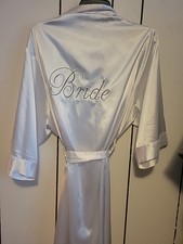 David's Bridal White Satin Silver Bride Robe Size L XL Midi Length Bridal Robe