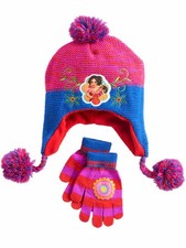 Girls Pink  Blue Elena of Avalor Peruvian Trapper Hat Beanie  Gloves Set