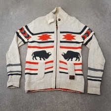 Superdry Cardigan XL Grey Buffalo Jacket Aztec Western Navajo Cowichan Fitted