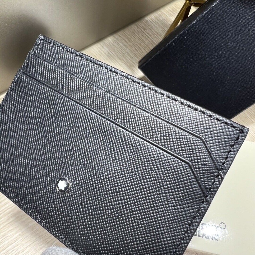 Porte-Cartes En Cuir Véritable Noir - Style MontBlanc - Neuf Avec Petits Défauts