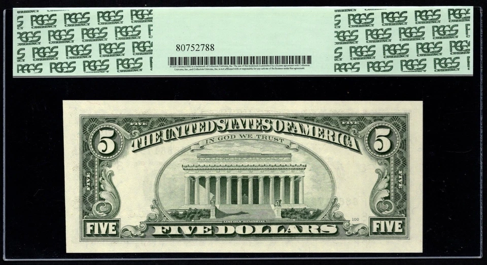 1995 $5 FRN ST. LOUIS. FR: 1985-H PCGS Graded: 65 PPQ. FANCY, LUCKY QUAD 8s S/N. - Image 2 of 2