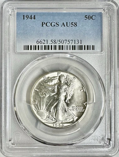 1944 WALKING LIBERTY SILVER HALF DOLLAR PCGS AU58 CLASSIC BLUE LABEL