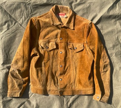 60s Levi's Tan Leather Suede Trucker Jacket 21” Chest Rare