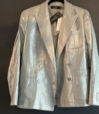 Lauren Ralph Lauren Silver Linen Blend Button Blazer w/ Pockets Size 10
