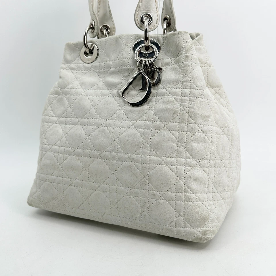 Dior Дамская сумка Cannage узор замши кожи белая сумка с короткими ручками подлинный - Изображение 2 из 4