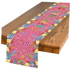 Gifts Hats Happy Birthday Table Runner, Kitchen 13" x 72", Table Runner Pink