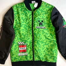 New Minecraft Zip Front Bomber Jacket Boys Size 12/14 Pockets