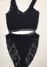 VGT Black Lace Lingerie Crop Top Shorts Set Pajamas Sleepwear 80s SZ 10/XXX-Lg