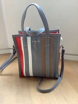 BALENCIAGA バザール 2way BALENCIAGA Bazar 2WAY Shoulder Bag Gray Orange Stripe Size:XS Used