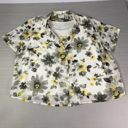 Alfred Dunner Button Up Blouse Women’s 22W White Floral Short Sleeve