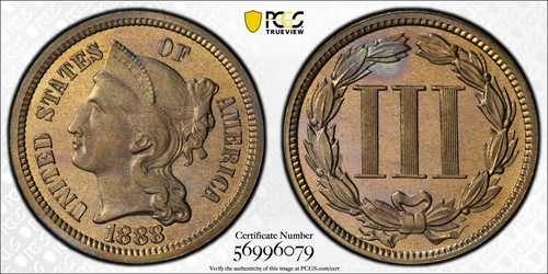 1888 Proof Three Cent Nickel Piece 3CN PCGS PR66 - Picture 5 of 6
