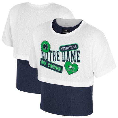 Girl's Youth-Colosseum White Notre Dame Fighting Irish Gale Cropped 2Fer Top