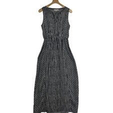 LOFT Black White Striped Geometric Maxi Dress Women's Size M V-Neck Sleeveless