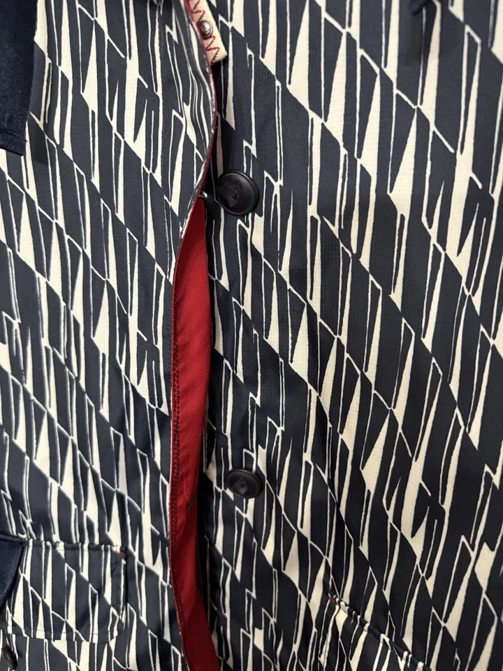 Lands End XL синий и белый с капюшоном дождевик ветровка  - Изображение 2 из 4