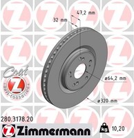 2X Bremsscheibe Coat Z Zimmermann 280.3178.20 FüR Honda Accord CU IX CR 8 Tourer