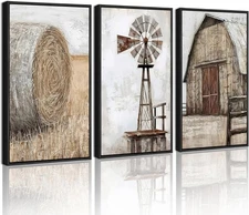 Drsoum Farmhouse Wall Art Vintage Rustic Windmill 16x24in, Black Framed, Farm 