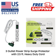 3 Outlet Power Strip Surge Protector with 2.5 Ft. Heavy Duty Cord