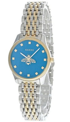 Gucci G-Timeless YA1265029 29mm Two-Tone Quartz Watch   Blue Dial with Bee Motif