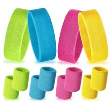 12 Pcs 80s Neon Sweatbands Set Colorful Wristbands Elastic Sweatbands for Sports