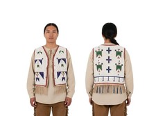 Old American Sioux Powwow Vest White Tribal Beadwork Fringe Beaded Detail NBV117