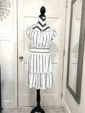 American Eagle Dress Sz L Smocked Tiered Boho Ruffle Boat Neck White Flowy Beach