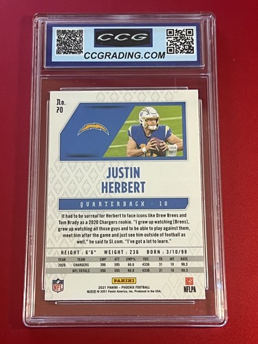 2021 Panini Phoenix - Justin Herbert #70 Fire Burst CCG 10 - Picture 2 of 3