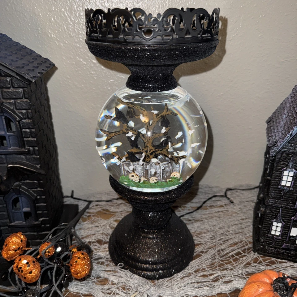 Bath & Body Works Halloween Cemetery Water Globe Light Up Ghost Candle Holder - Image 2 of 4
