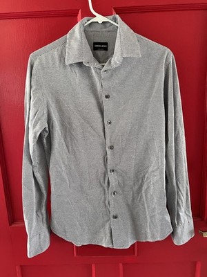 GIORGIO ARMANI MENS GRAY GEOMETRIC PATTERN BUTTON-DOWN SHIRT 15 1/2 39
