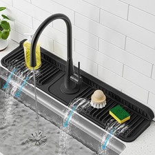 24 inch Faucet Mat for Kitchen Sink Splash Guard, 7 Slope Silicone Sink Water