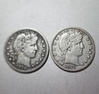 1915 & 1915 D Barber Quarters 25C Philadelphia  90% Silver KM#114