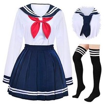 Japanese School Girls Uniform Sailor Navy XXX-Large--Asia 5XL White and Navy