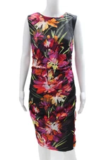 Nicole Miller Collection Womens Floral Print Ruched Dress Black Multi Colored Si