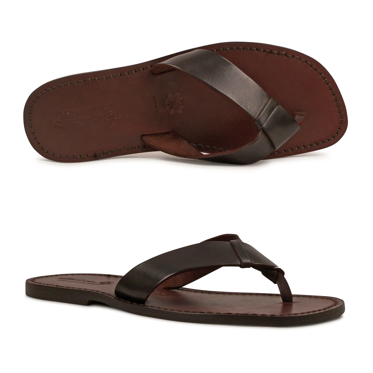 Handmade Brown Leather Thong Sandals for Men 592 U Moro