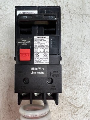   NEW SIEMENS 20A GROUND FAULT CIRCUIT BREAKER 2 POLE 120/240 VAC BLE220.