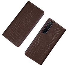 Funda Abatible Cuero Genuino 3D Patrón Cocodrilo Para SONY XperiaMagnetic Cover